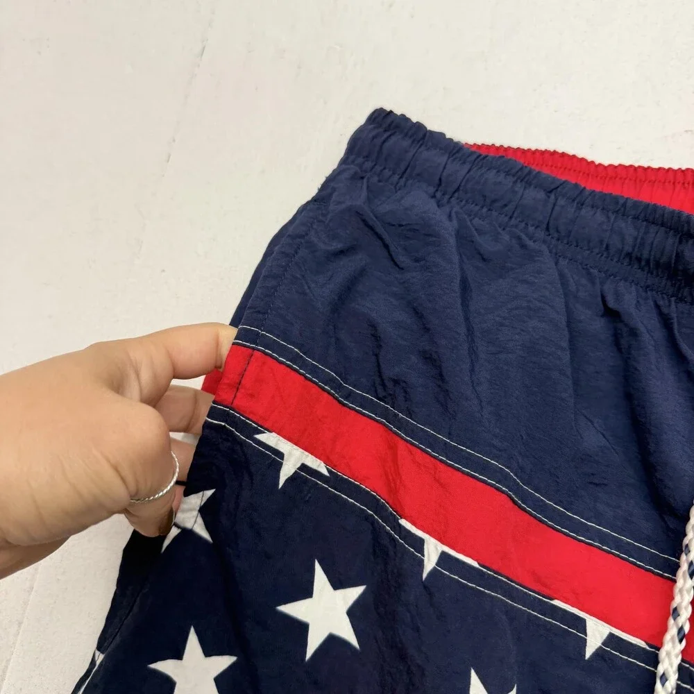 Vintage Pure Water USA Swim Shorts Mens M Blue Stars Flag Lined Trunks Patriotic